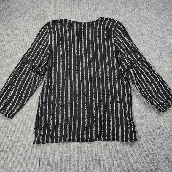 Garnet Hill Shirt Womens 12 Black Peasant Lightweight Striped Organic Cotton - Picture 4 of 7